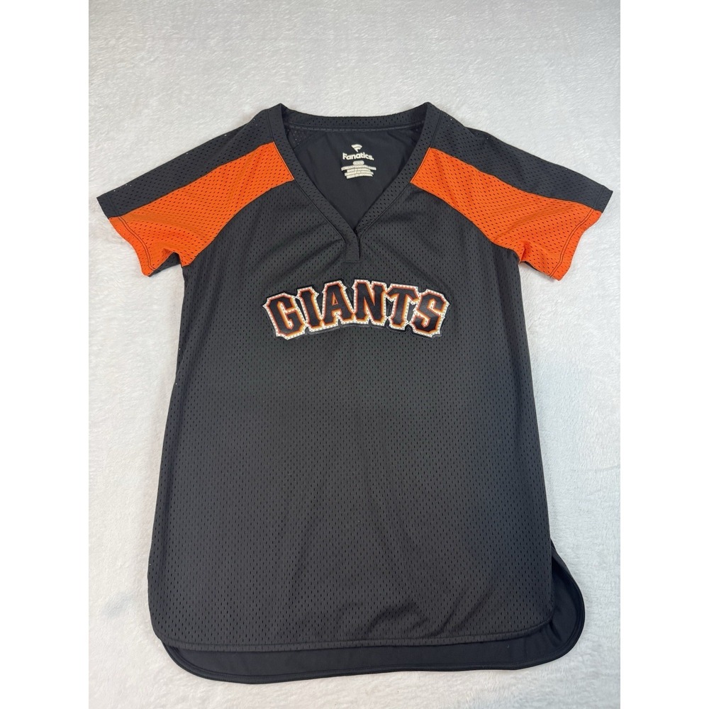 Majestic Cool Base Giants Baseball V-Neck Orange Black Jersey Women's Medium